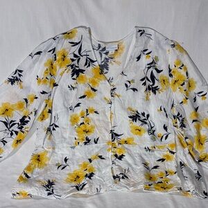 Liz Claiborne Buttoned Peplum Blouse in White and Yellow